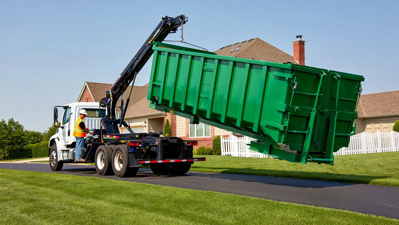 Delivery Truck Placing Roll Off Bin